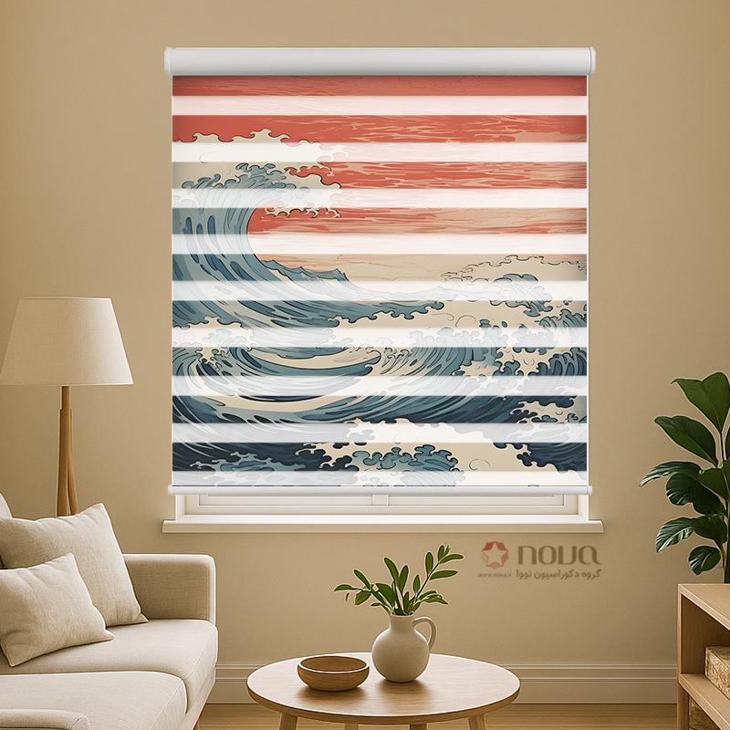عکس محصول پرده زبرا چاپی طرح  موج دریا کد SEA-01