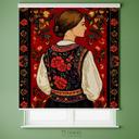 پرده شید تصویری طرح دختر سنتی با گل‌های قرمز کد IR-01