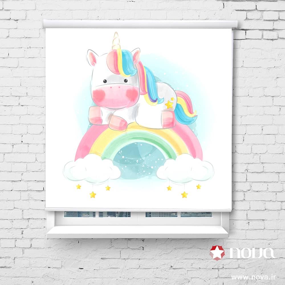 عکس محصول پرده زبرا اسب تک شاخ و رنگین کمان  کد KDS-48