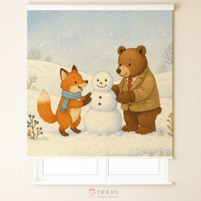 عکس محصول پرده شید اتاق کودک طرح روباه و خرس کد KDS-51