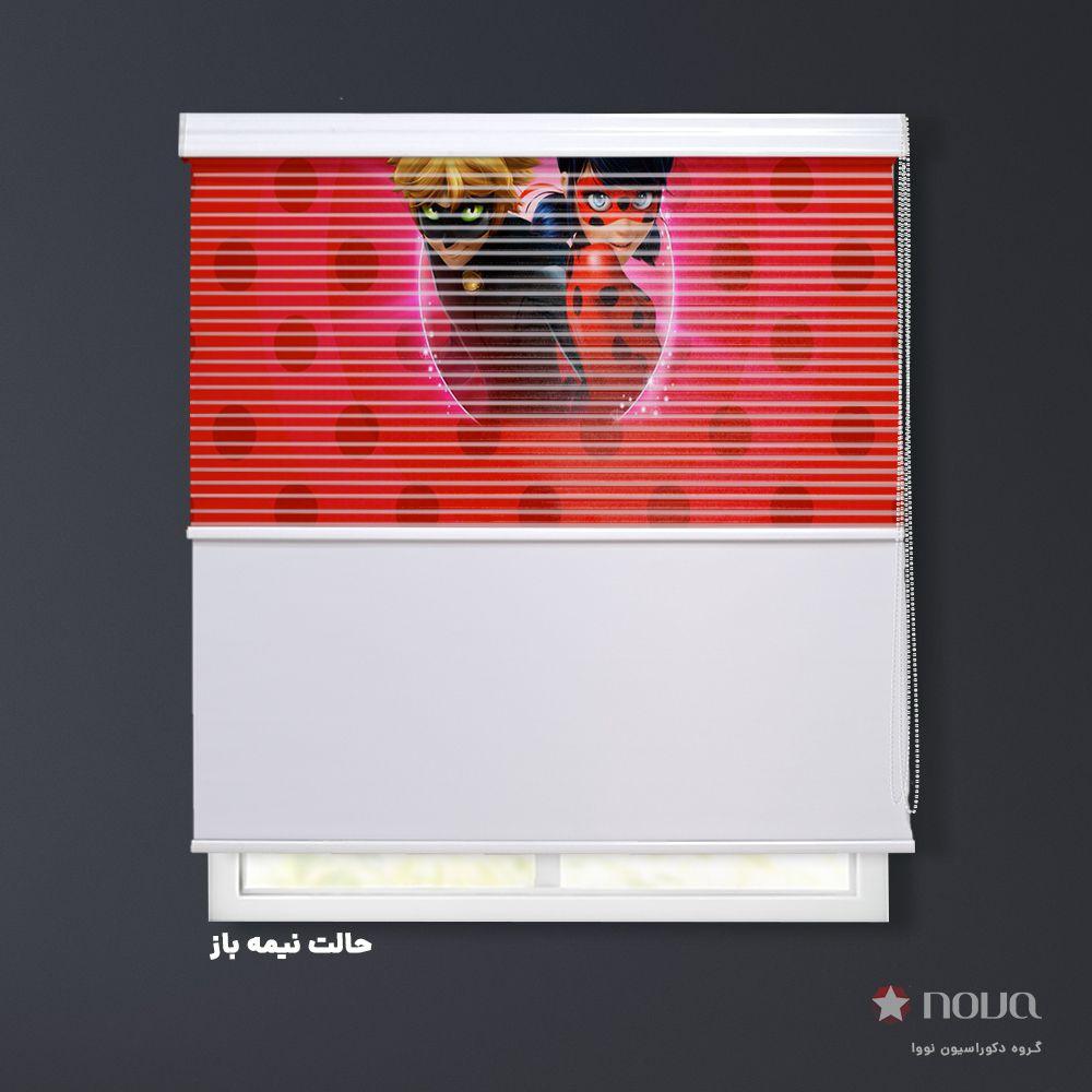 عکس محصول پرده شب و روز  طرح کودک دختر کفشدوزکی و گربه سیاه کد KDS-19