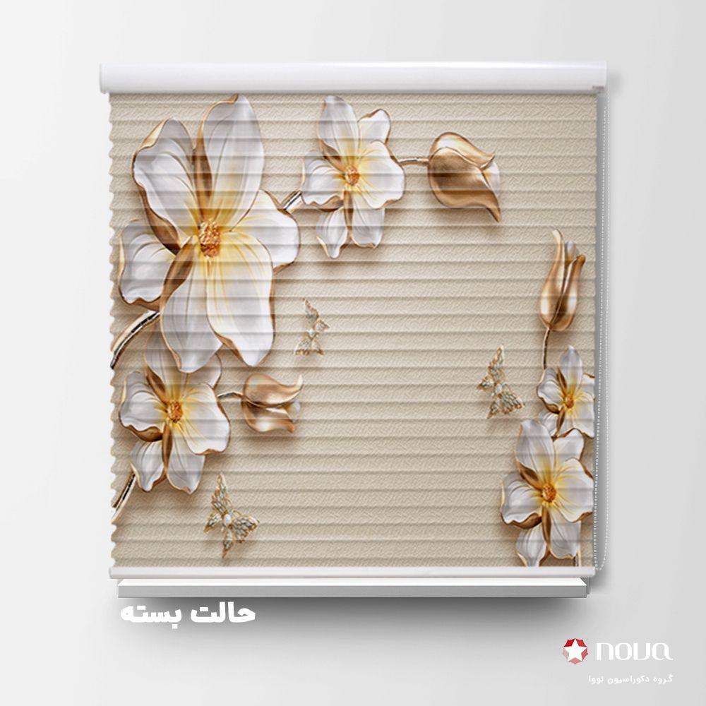 پرده سیلوئت تصویری طرح 3D گل طلایی کد FLW-29