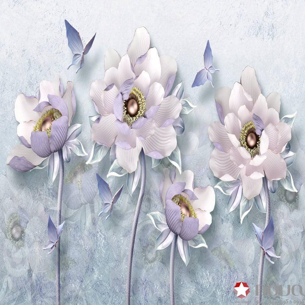 عکس محصول پرده زبرا پلیسه تصویری طرح 3D گل و پروانه کد FLW-18