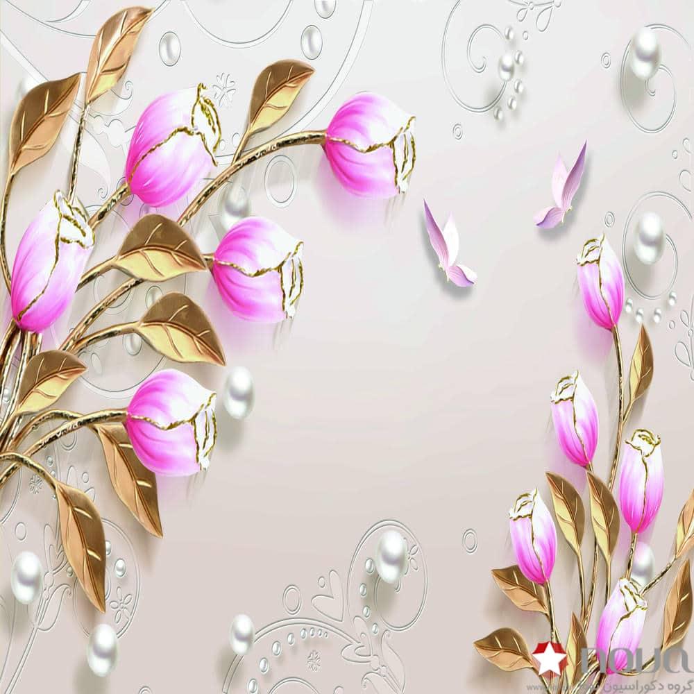 عکس محصول پرده شب و روز 1 سانتی تصویری طرح 3D گل صورتی کد FLW-19