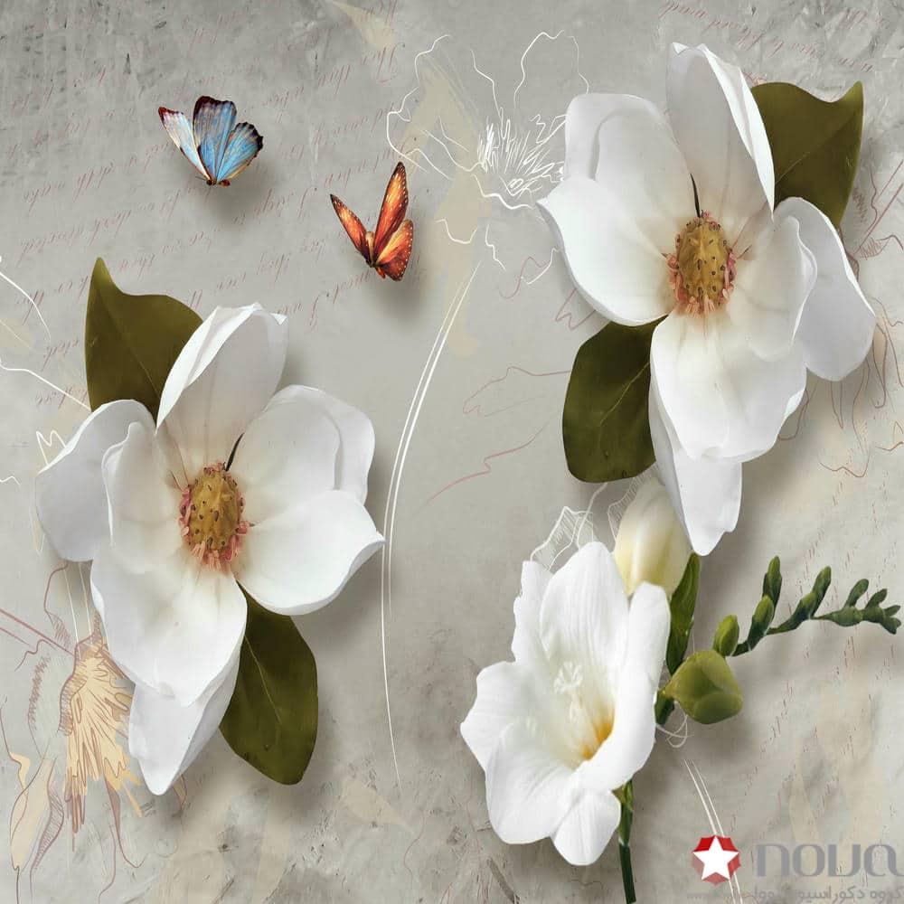 عکس محصول پرده زبرا پلیسه تصویری طرح 3D گل و پروانه کد FLW-30