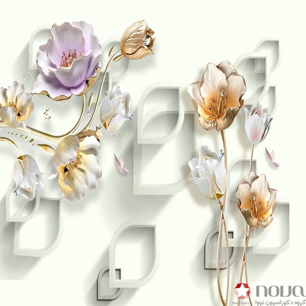 عکس محصول پرده سیلوئت تصویری طرح 3D گلهای رنگی کد FLW-31