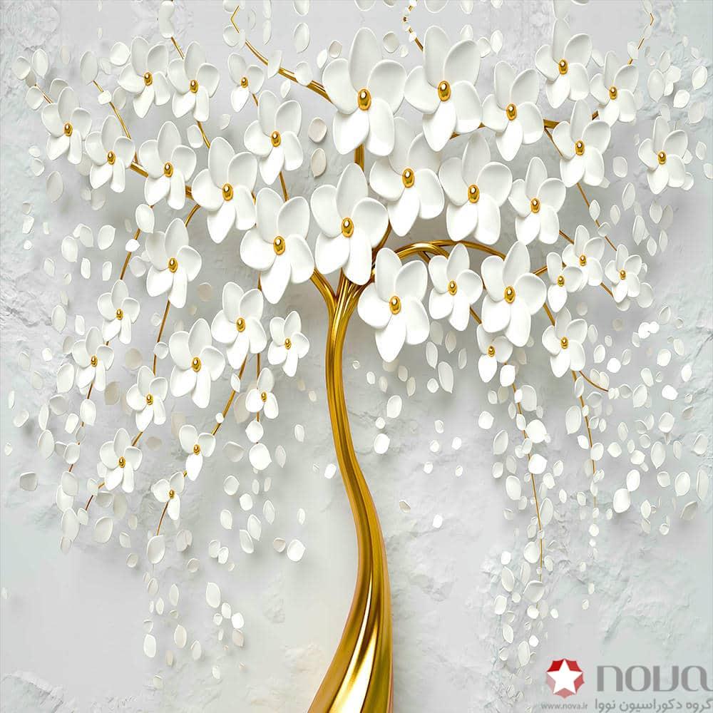 عکس محصول پرده شب و روز 1 سانتی تصویری طرح 3D درخت شکوفه سفید کد FLW-33