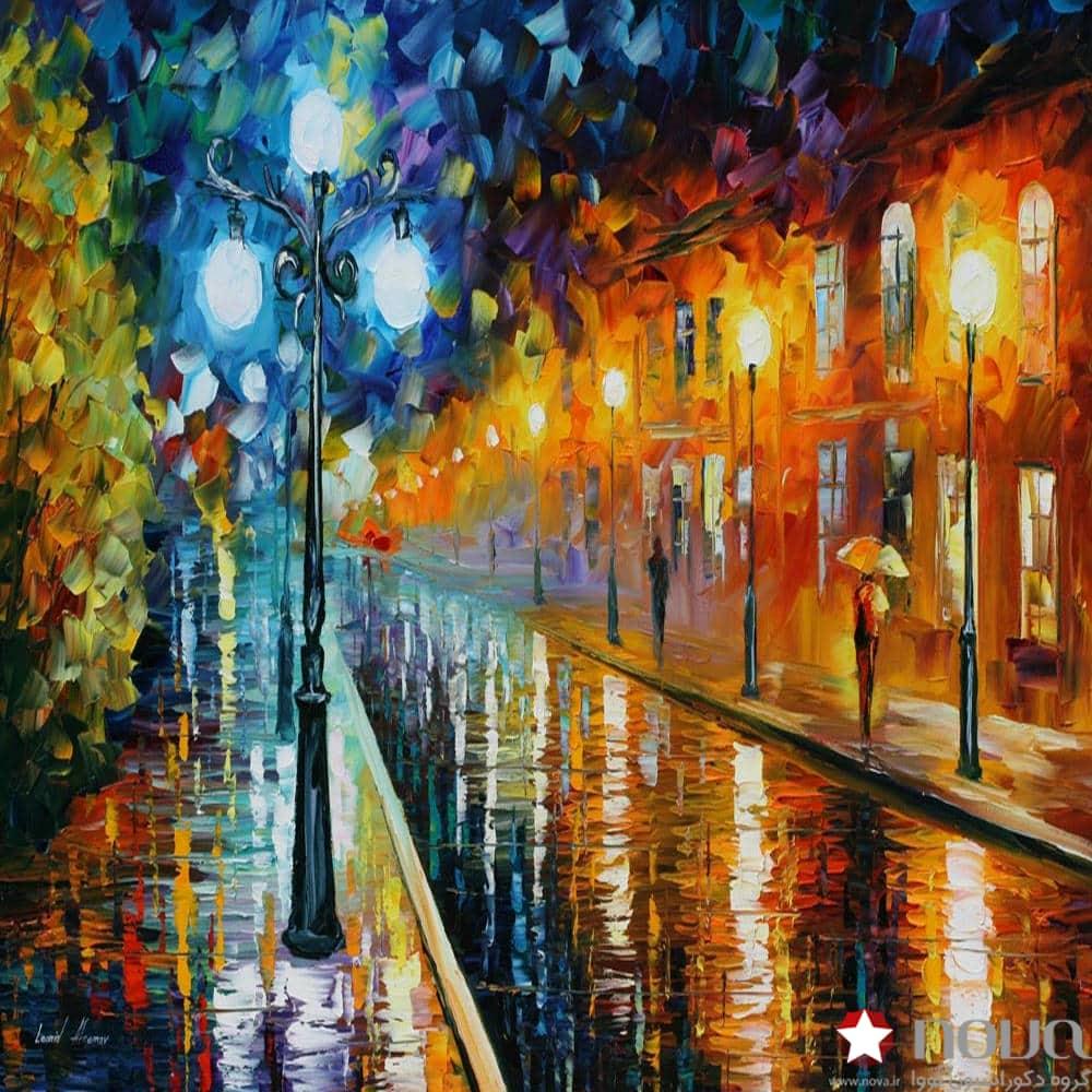 عکس محصول پرده شید تصویری طرح هنری رنگ روغن شب بارانی کد ART-02