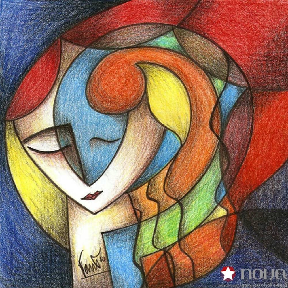 عکس محصول پرده شب و روز 1 سانتی تصویری طرح هنری کوبیسم رنگی کد ART-04