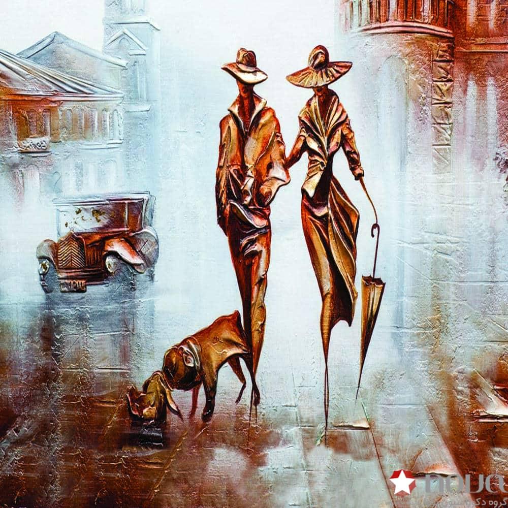 عکس محصول پرده شید تصویری طرح هنری زن و مرد کلاه دار کد ART-10