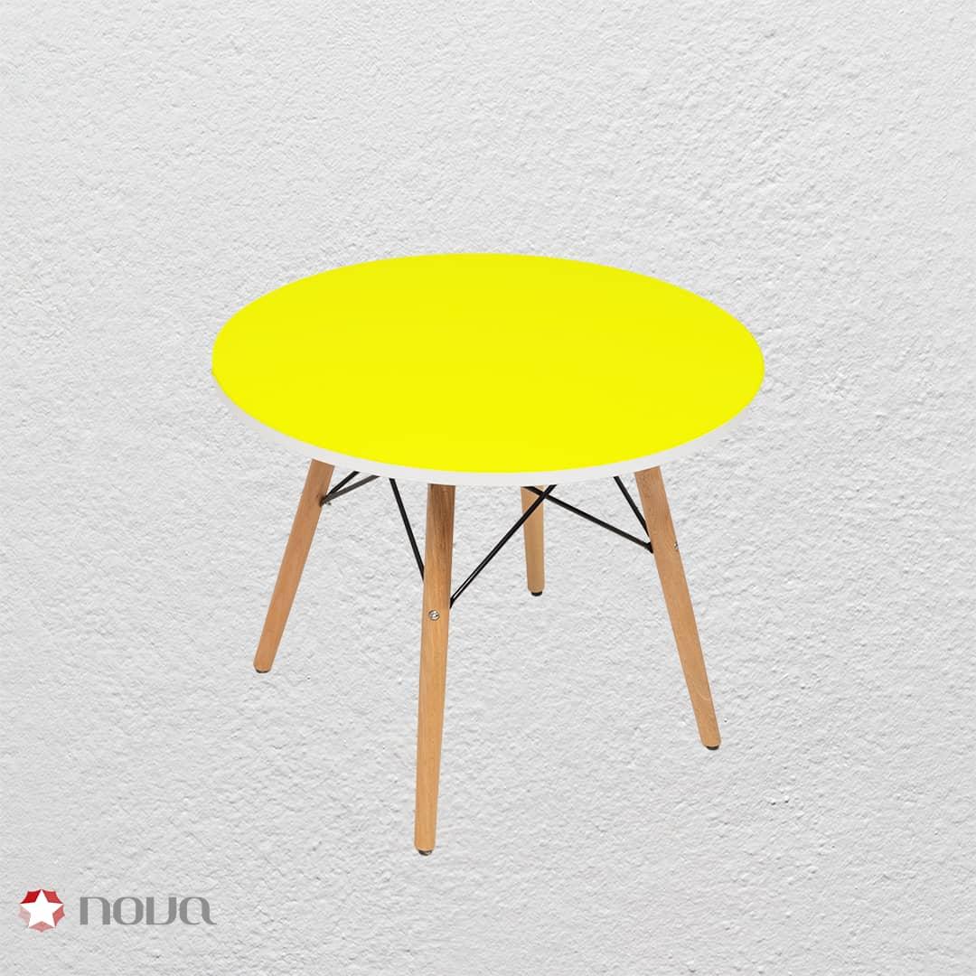 میز مدرن کودک مدل پایه چوبی صفحه زرد کد COL-06
