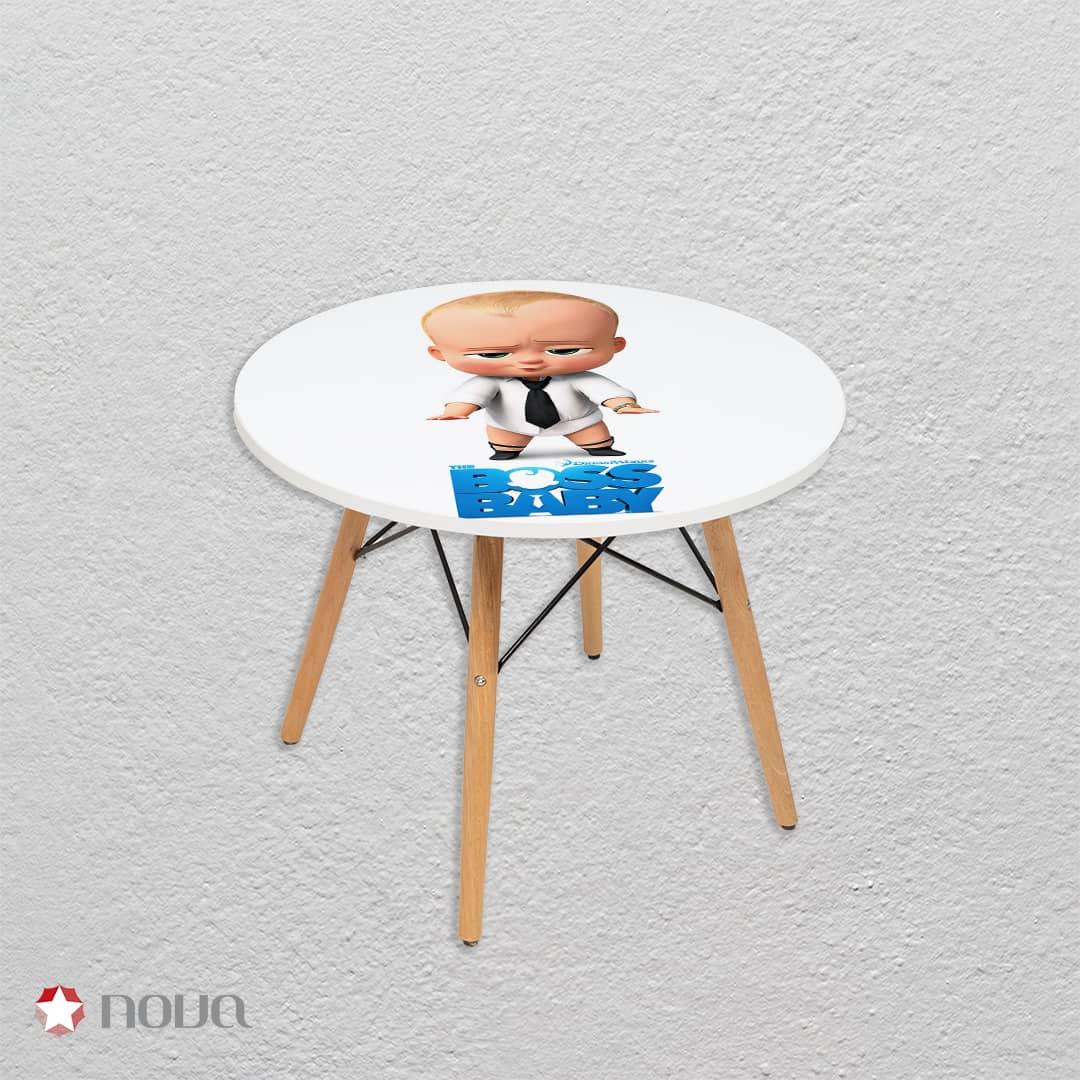 میز مدرن کودک مدل پایه چوبی طرح باس بیبی کد KDW-12