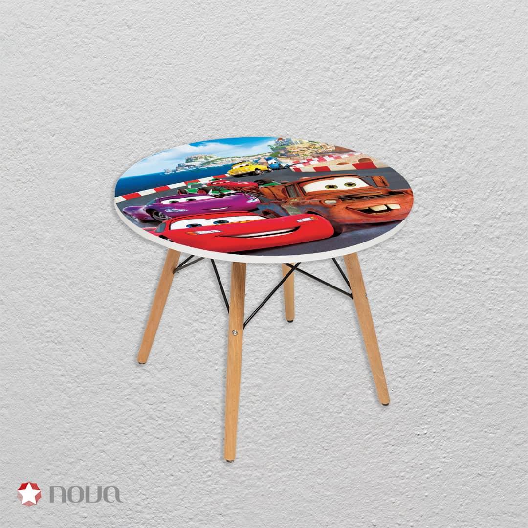 میز مدرن کودک مدل پایه چوبی طرح ماشینها کد KDW-18