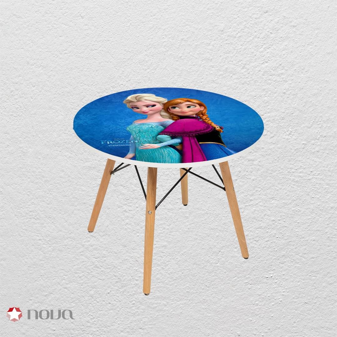 میز مدرن کودک مدل پایه چوبی طرح فروزن کد KDW-02