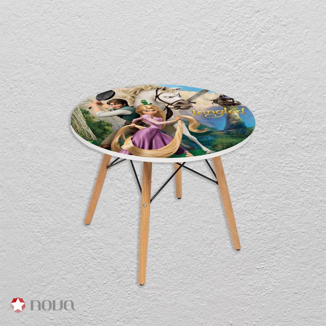 میز مدرن کودک مدل پایه چوبی طرح گیسو کمند کد KDW-24