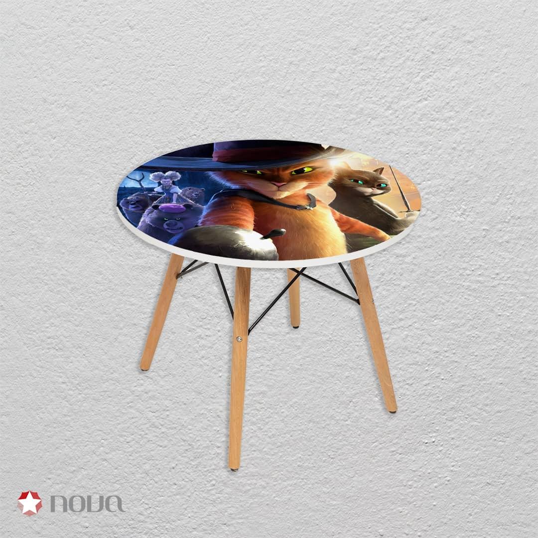 عکس محصول میز مدرن کودک مدل پایه چوبی طرح گربه چکمه‌پوش کد KDW-25