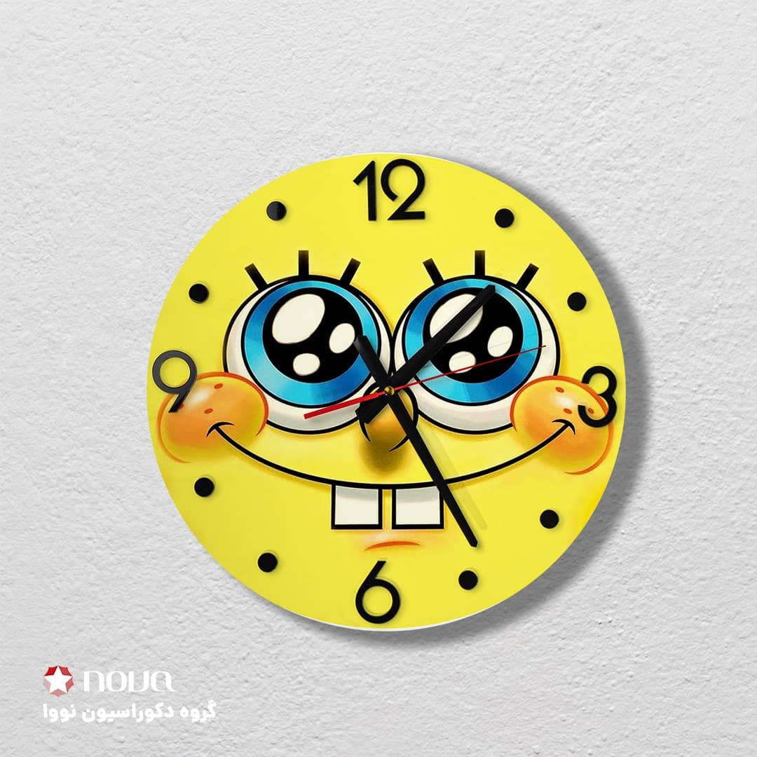 عکس محصول ساعت دیواری مدرن کودک قطر 40 طرح باب اسفنجی کد CLK-18
