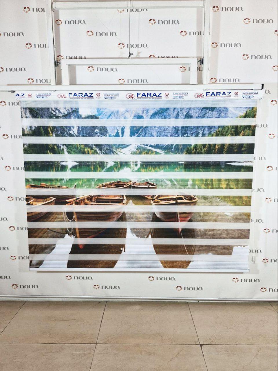 نمونه اجرا شده محصول پرده زبرا تصویری طرح طبیعت قایق و دریاچه کد NAT-15