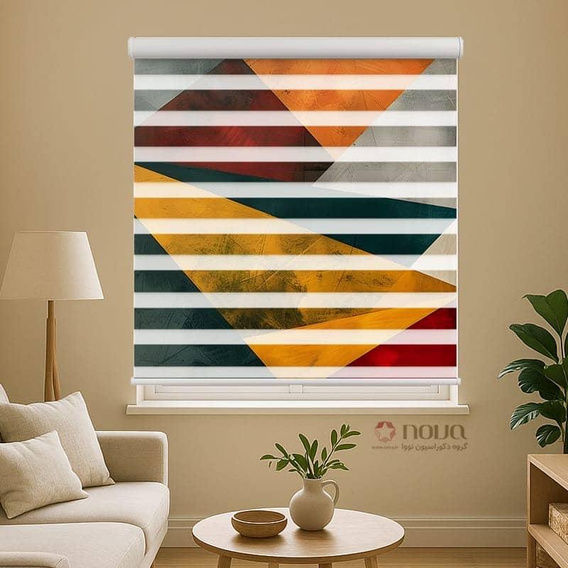 عکس محصول پرده زبرا طرح ژئومتریک مدل مثلثهای رنگی کد GE-001