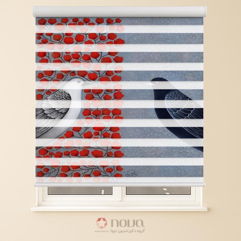 پرده زبرا طرح دو پرنده و گل های قرمز کد NAT-17 پرده زبرا طرح دو پرنده و گل های قرمز کد NAT-17