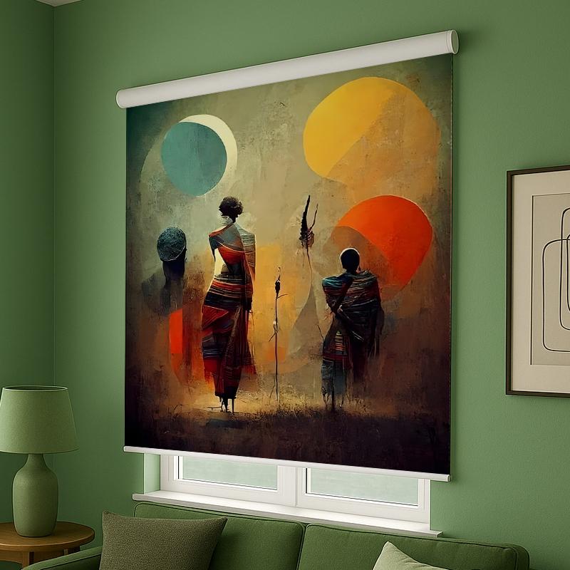 عکس محصول پرده شید تصویری طرح انتزاعی قبایل آفریقایی کد ART-17