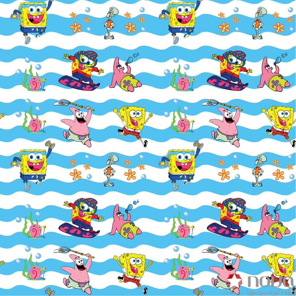 عکس محصول پرده زبرا پلیسه پترن کودک طرح باب اسفنجی کد PAT-58