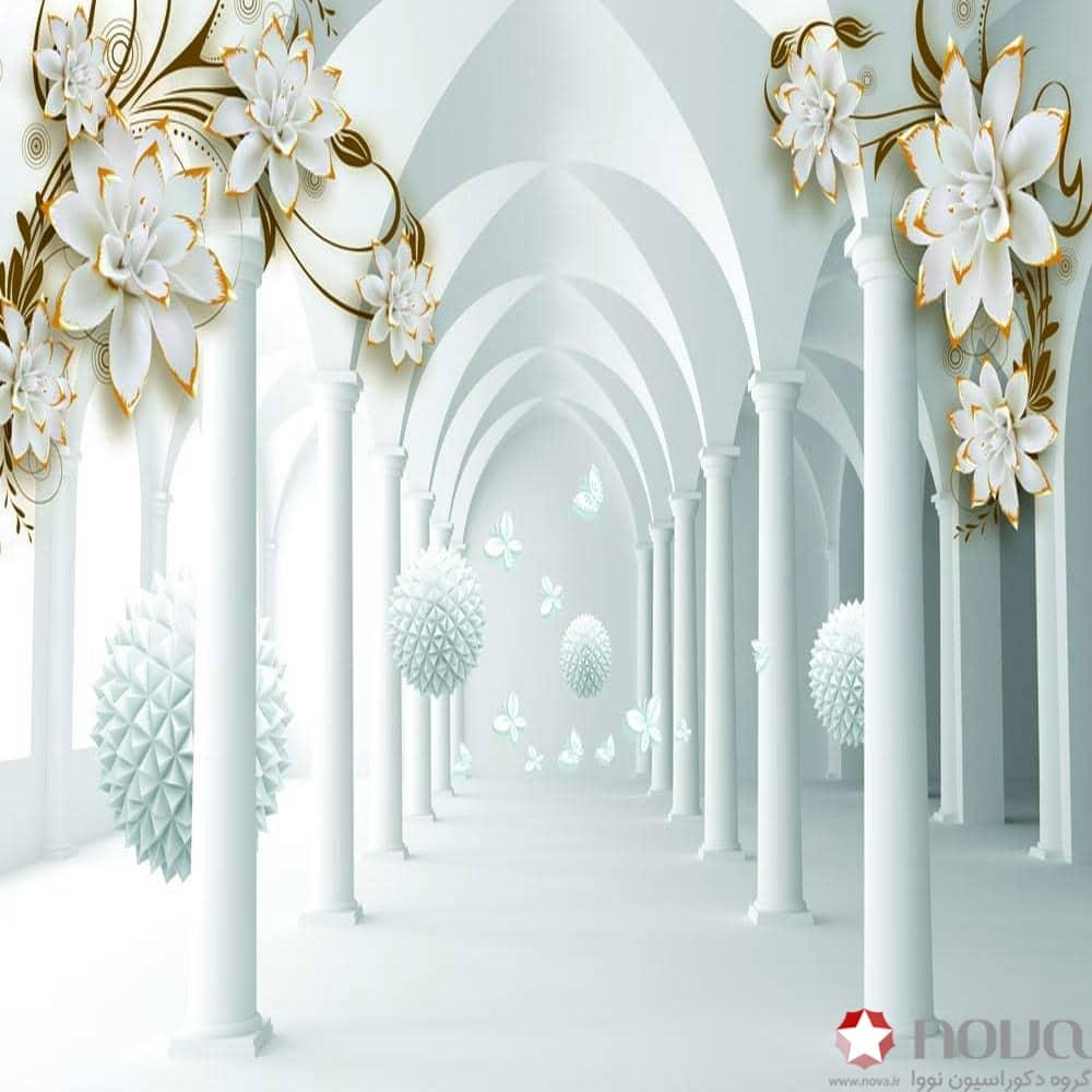 عکس محصول پرده زبرا تصویری طرح سه بعدی تالار سفید کد TRD-03