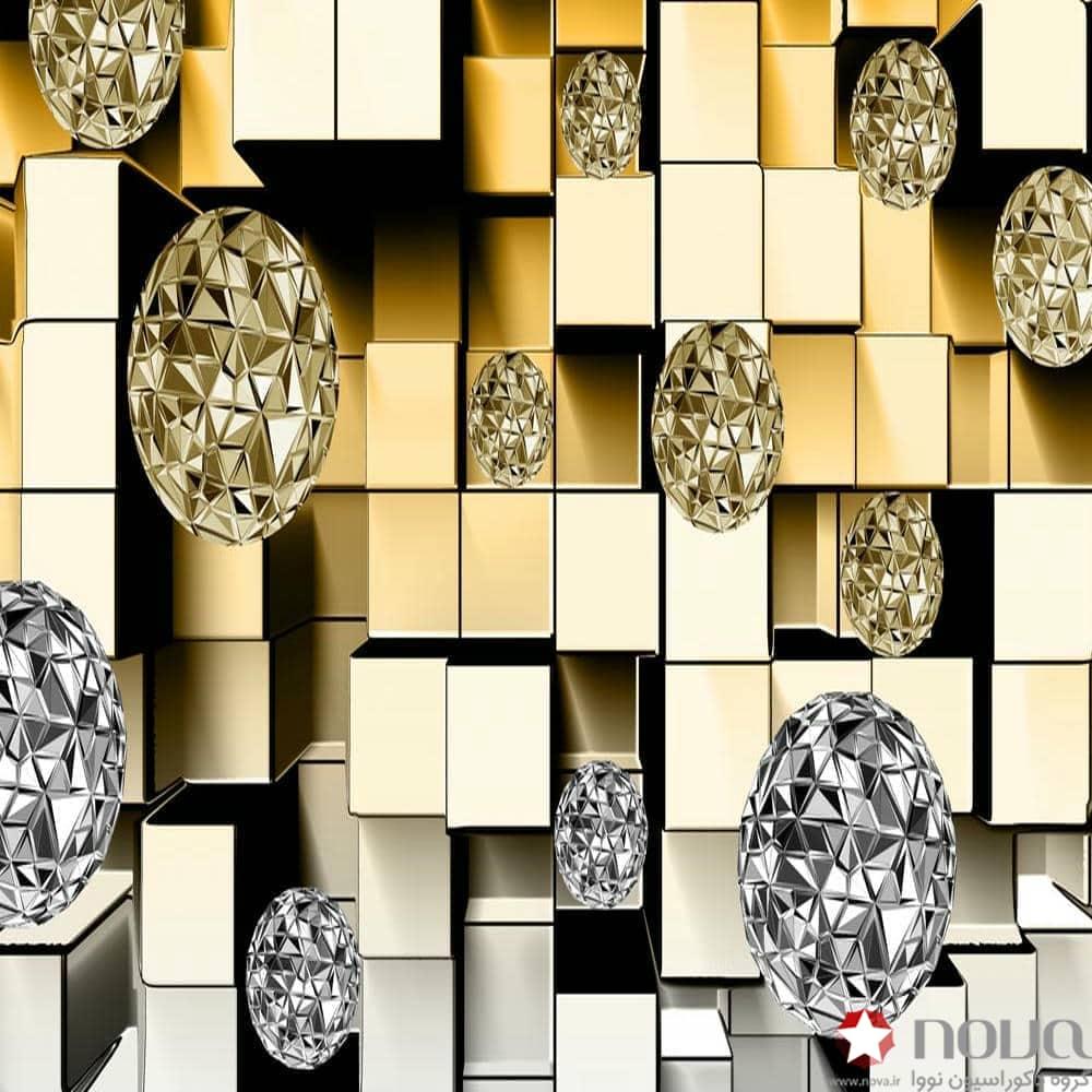 عکس محصول پرده زبرا پلیسه تصویری طرح سه بعدی مکعب و گوی کد TRD-09