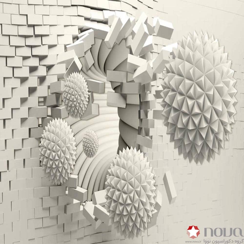 عکس محصول پرده شب و روز 1 سانتی تصویری طرح سه بعدی گوی و دیوار آجری کد TRD-15