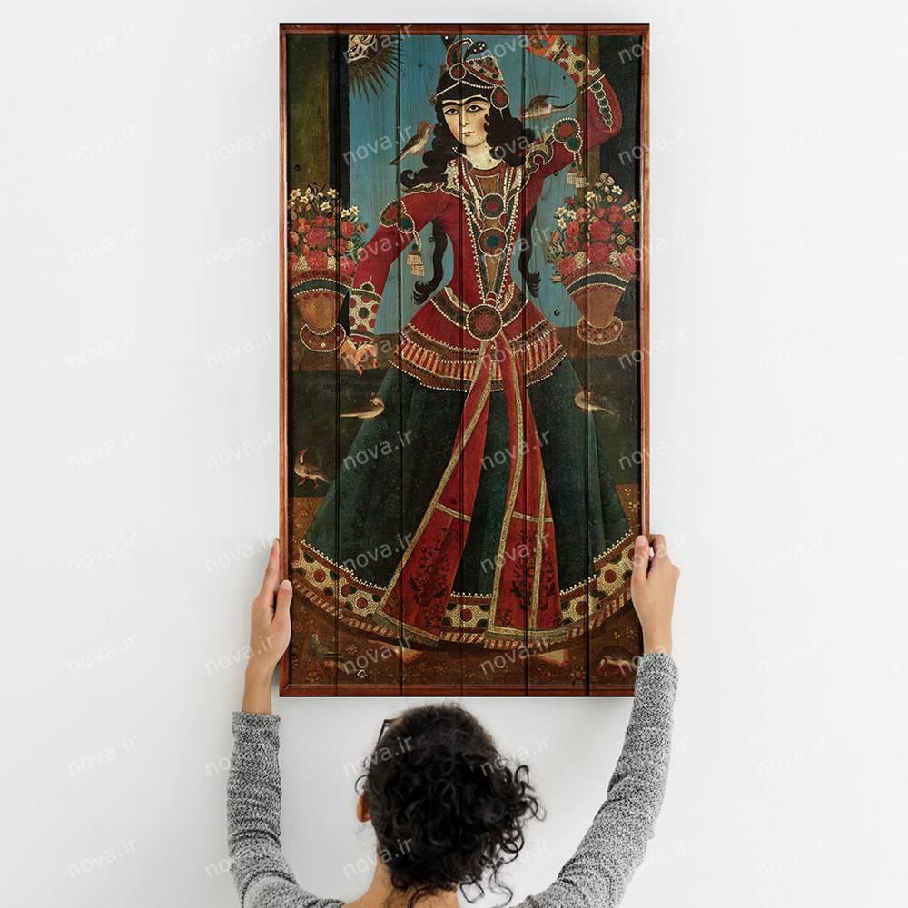 عکس محصول تابلو چوبی مدرن 1 تکه طرح قاجاری دختر رقاص کد WAL-A16