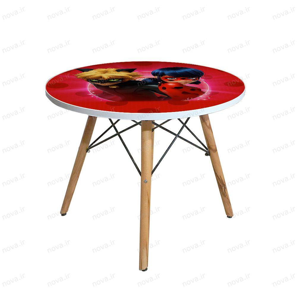 عکس محصول میز مدرن کودک مدل پایه چوبی طرح دختر کفشدوزکی کد KDW-07