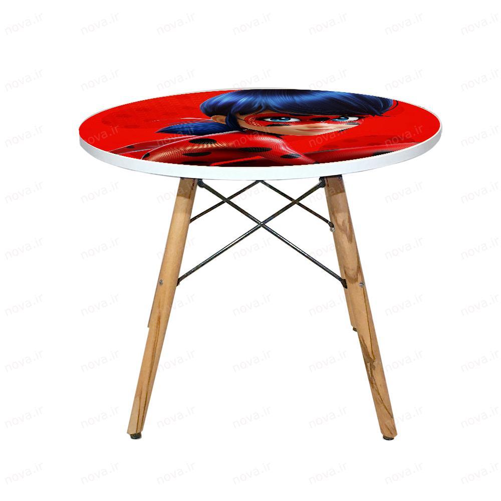 میز مدرن کودک مدل پایه چوبی طرح دختر کفشدوزکی کد KDW-10