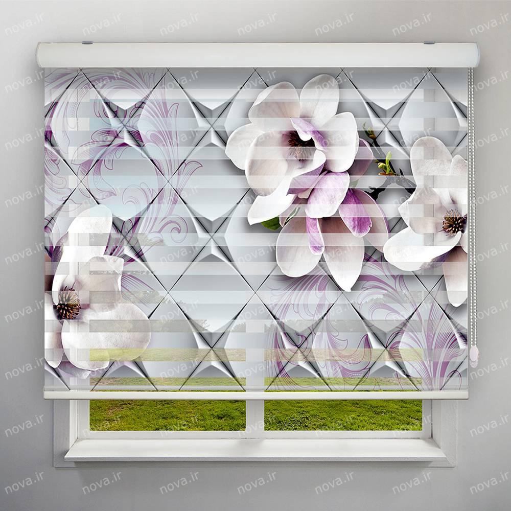 عکس محصول پرده زبرا تصویری طرح 3D مگنولیا سفید کد FLW-20