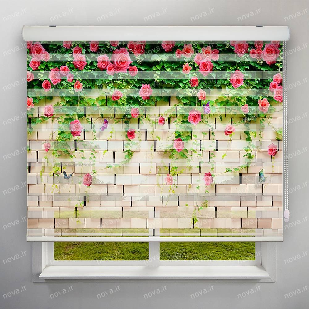 عکس محصول پرده زبرا تصویری طرح 3D دیوار و گل های رز کد FLW-26