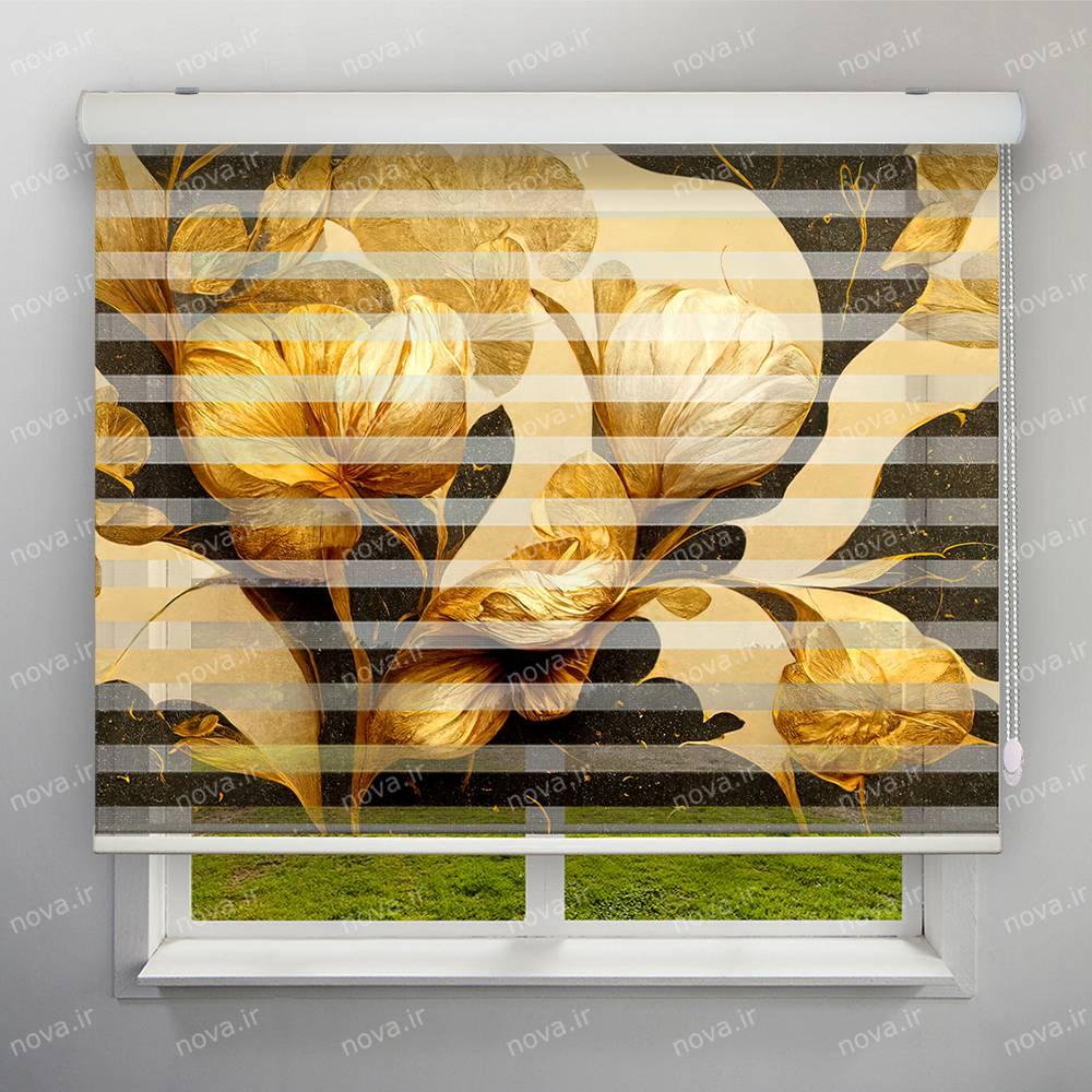 عکس محصول پرده زبرا تصویری طرح 4K گل طلایی کد FLW-02