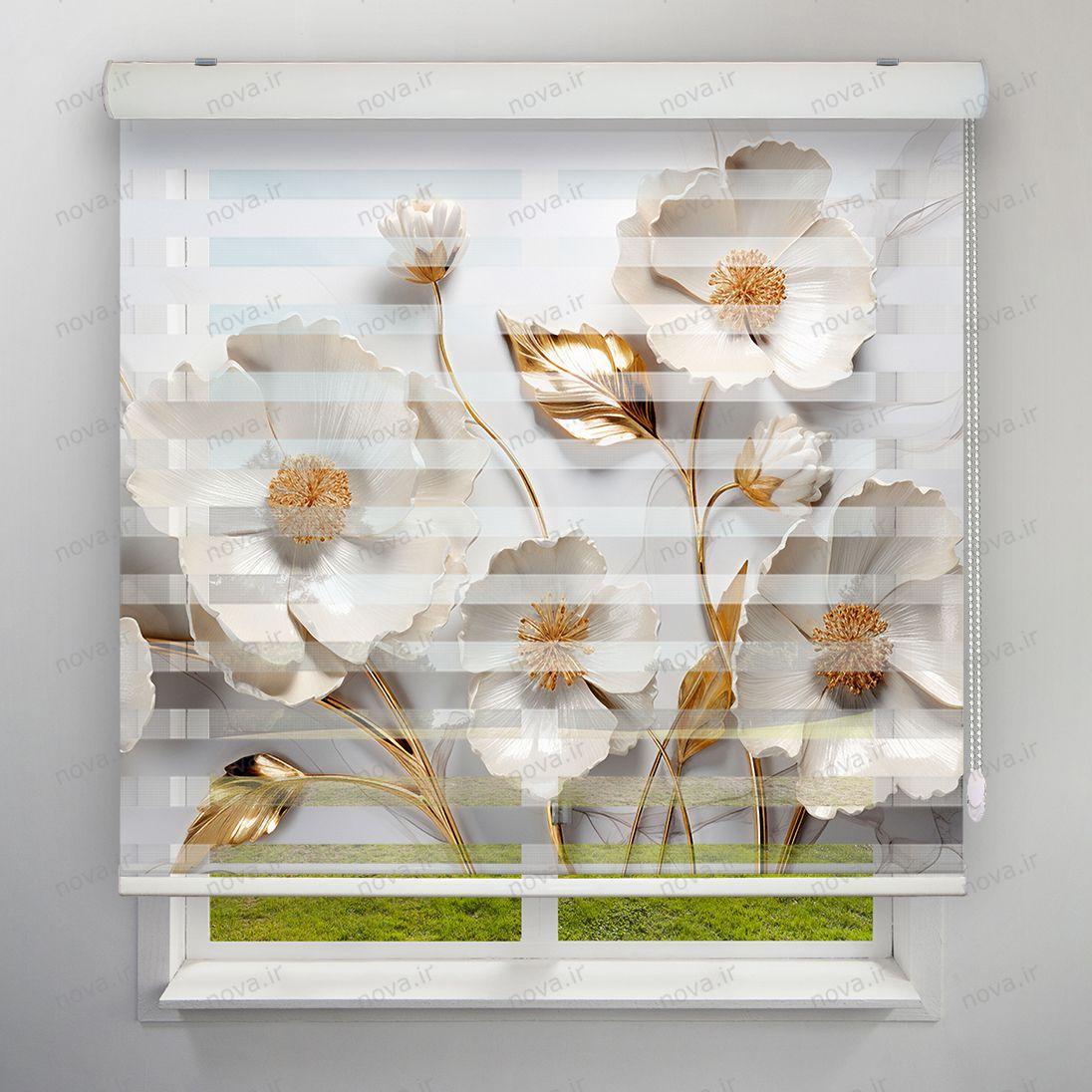 عکس محصول پرده زبرا تصویری طرح 4K گل سفید کد FLW35