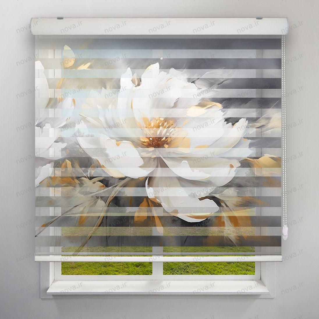 عکس محصول پرده زبرا تصویری طرح 4K گل سفید کد FLW38