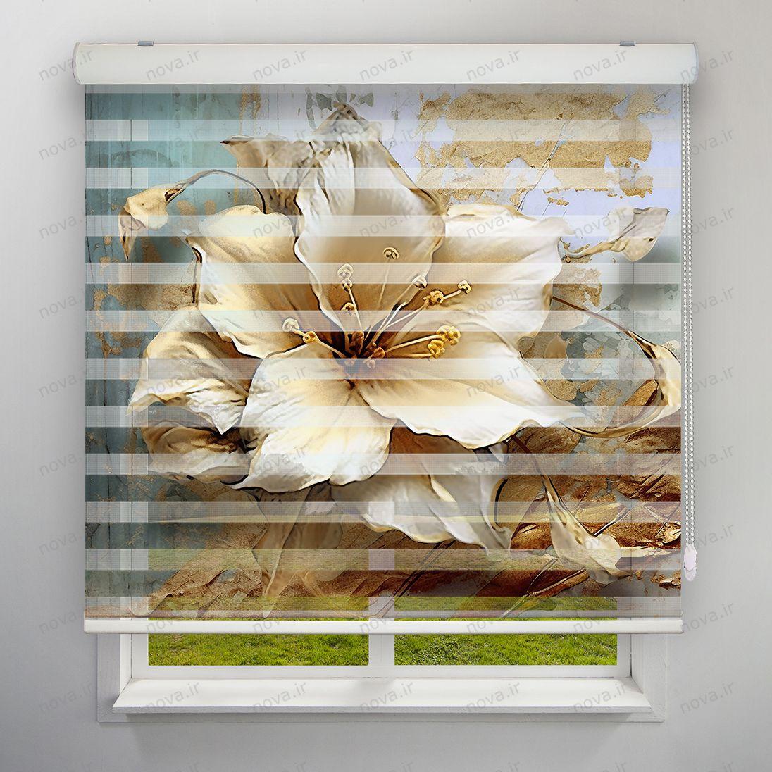 عکس محصول پرده زبرا تصویری طرح 4K گل طلایی کد FLW39
