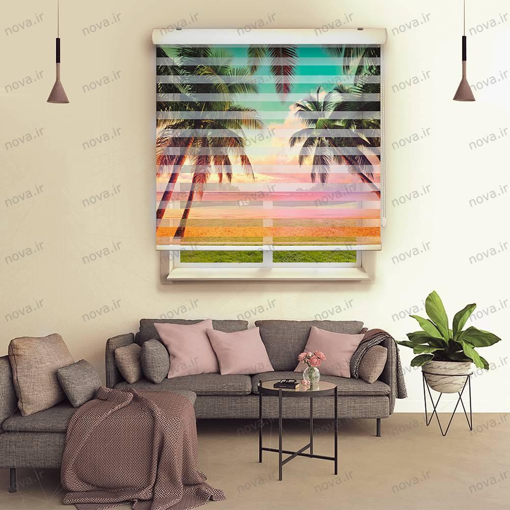 عکس محصول پرده زبرا تصویری طرح طبیعت نخل و غروب ساحل کد NAT-09