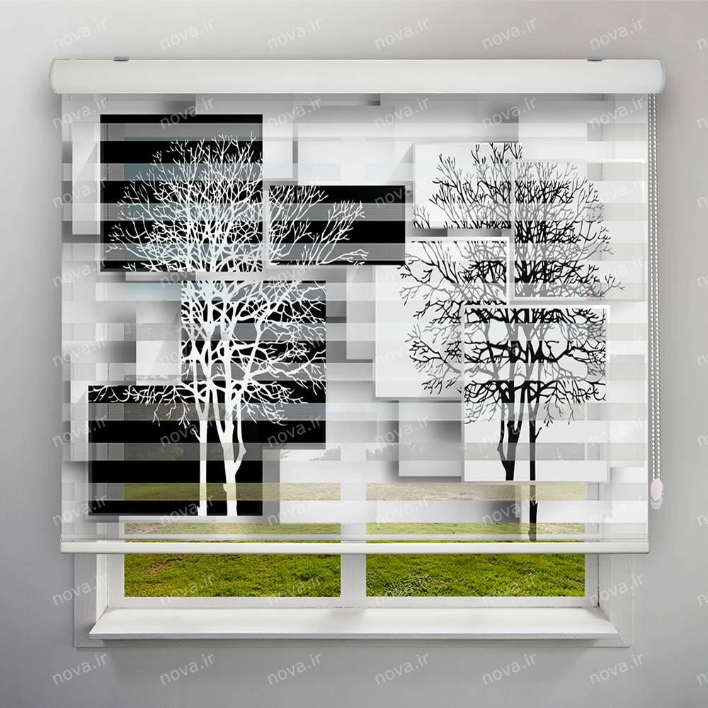 عکس محصول پرده زبرا طرح سه بعدی درخت سیاه و سفید کد TRD-10