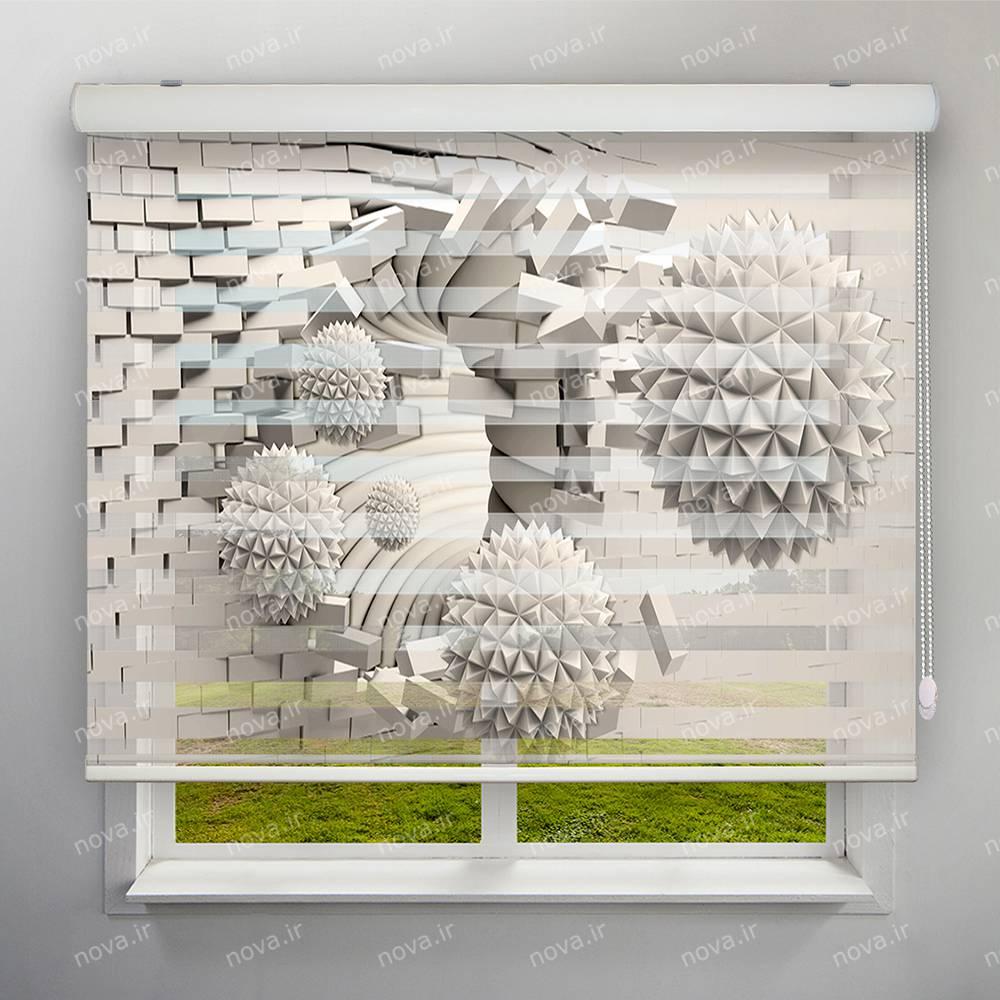 پرده زبرا تصویری طرح سه بعدی گوی و دیوار آجری کد TRD-15
