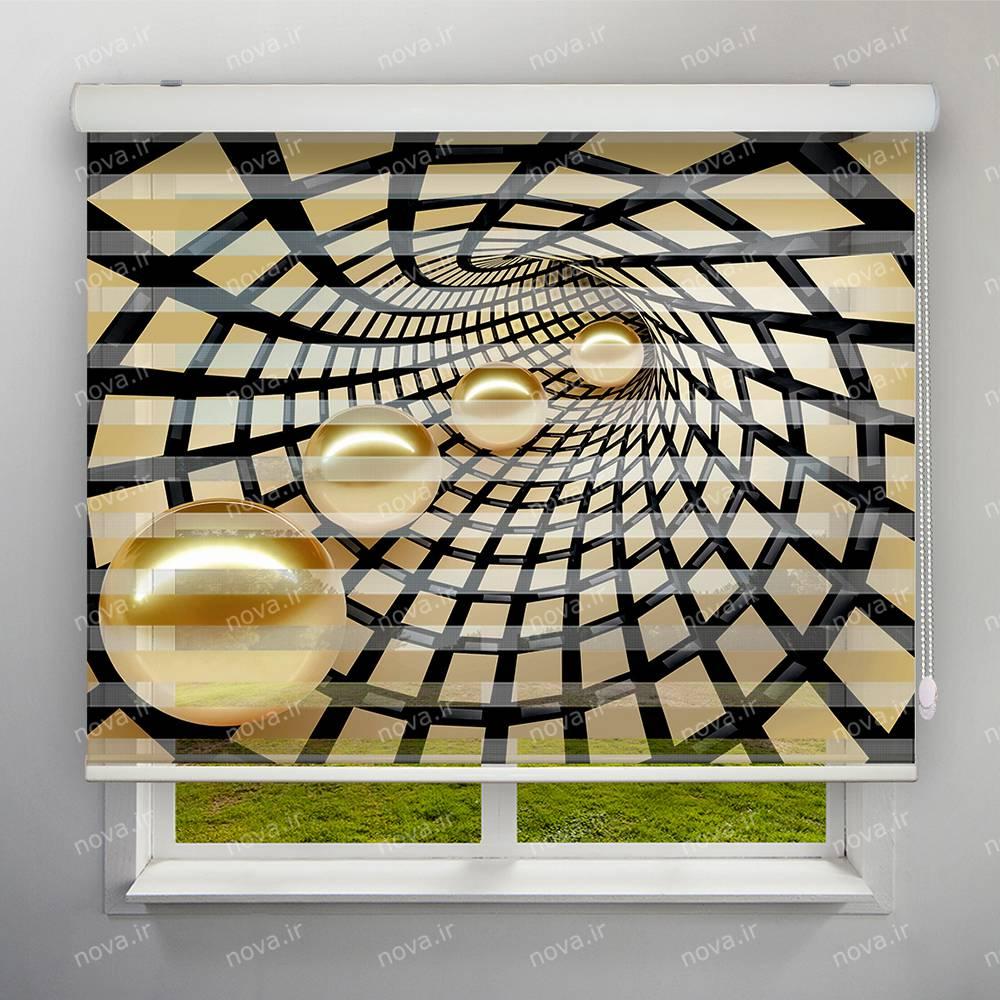 عکس محصول پرده زبرا تصویری طرح سه بعدی تونل و گوی طلایی کد TRD-02
