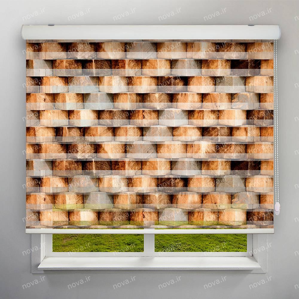 عکس محصول پرده زبرا تصویری طرح سه بعدی مکعب چوبی کد TRD-08