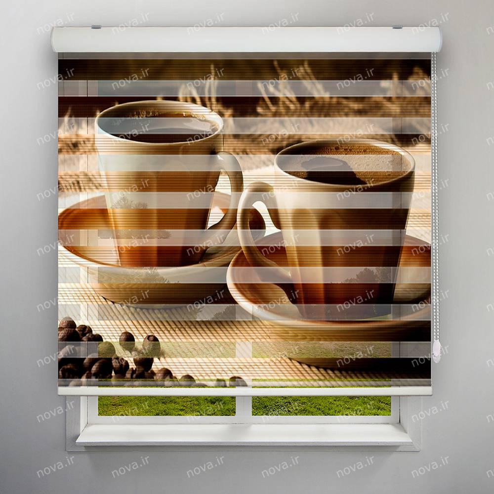 عکس محصول پرده زبرا پلیسه تصویری طرح قهوه کد FOD-04