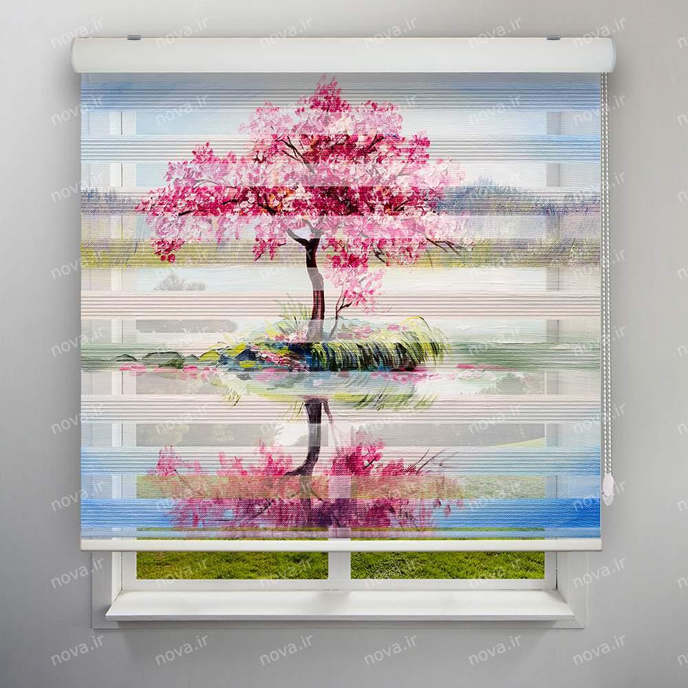 عکس محصول پرده زبرا پلیسه تصویری طرح هنری درخت زیبا آبرنگی کد ART-09