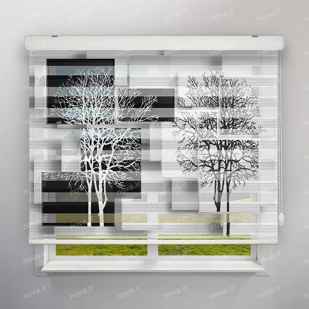عکس محصول پرده زبرا پلیسه تصویری طرح سه بعدی درخت سیاه و سفید کد TRD-10
