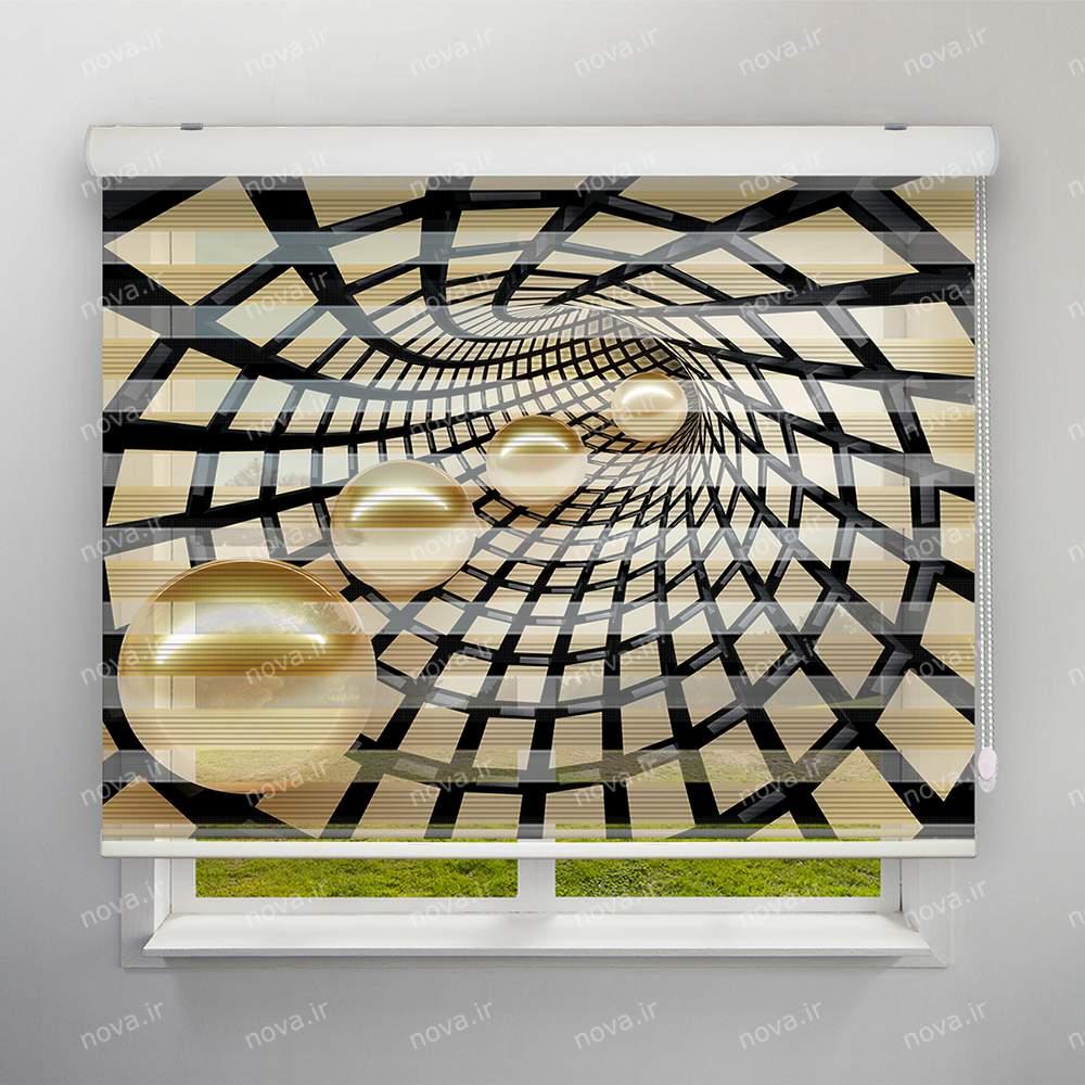 عکس محصول پرده زبرا پلیسه تصویری طرح سه بعدی تونل و گوی طلایی کد TRD-02