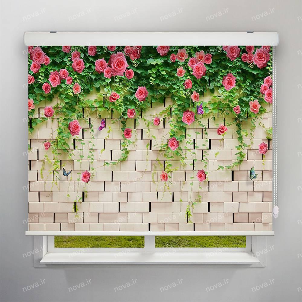پرده شید تصویری طرح 3D دیوار و گل های رز کد FLW-26