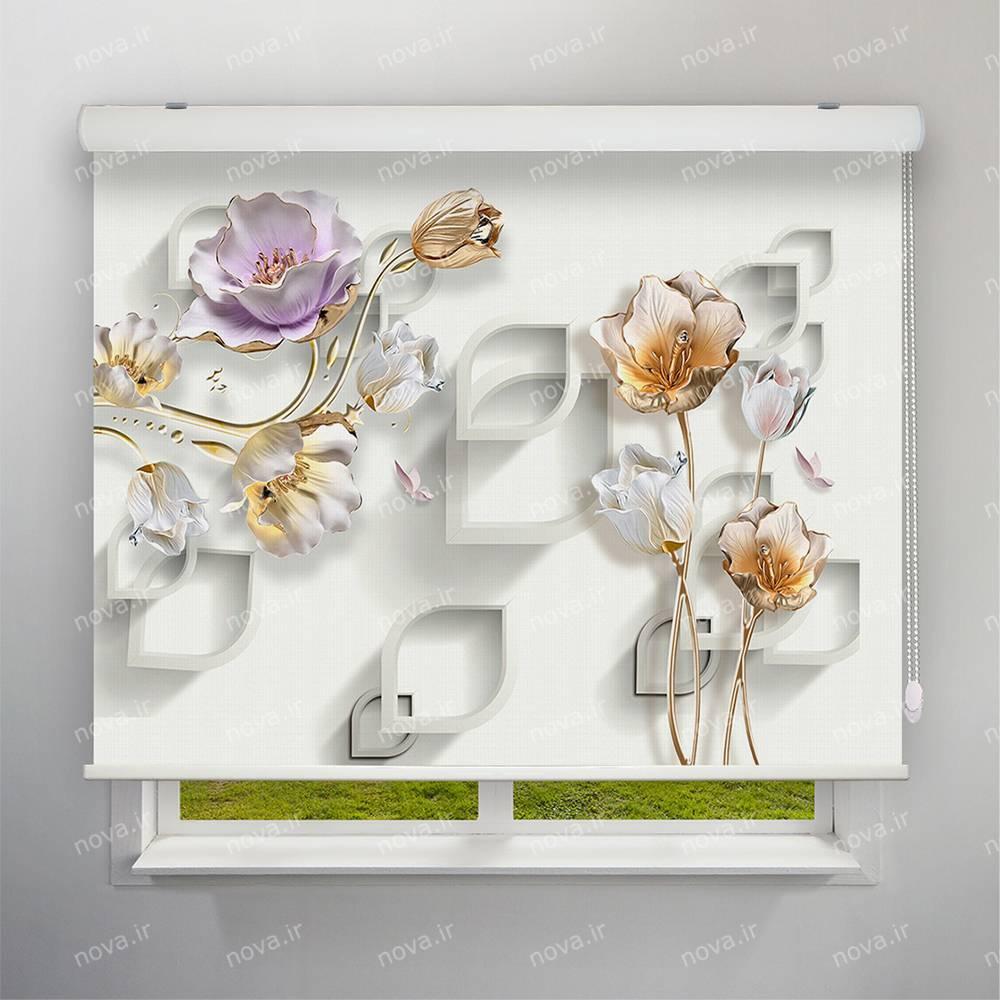 عکس محصول پرده شید تصویری طرح 3D گلهای رنگی کد FLW-31