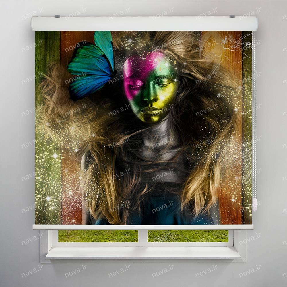 عکس محصول پرده شید تصویری طرح چهره دختر رنگی و پروانه کد FCE-15